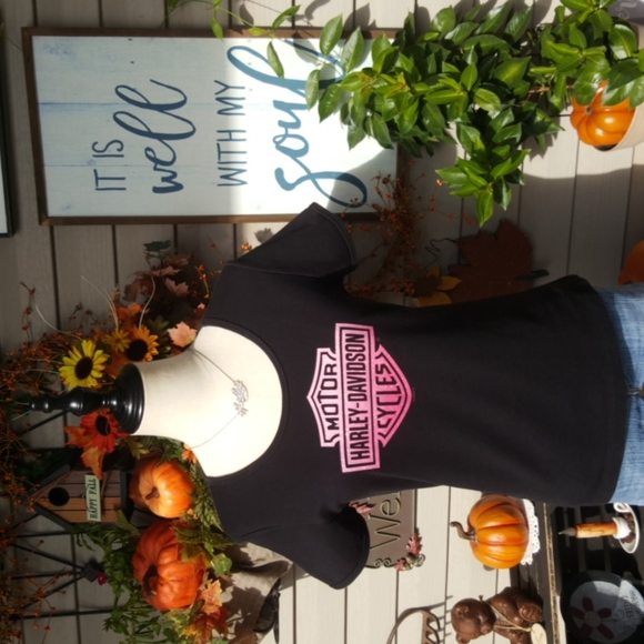 HARLEY-DAVIDSON ♡ Gorgeous Black|Pink Bar 'n Shield Thick Short Sleeve H-D Top M - Picture 3 of 16